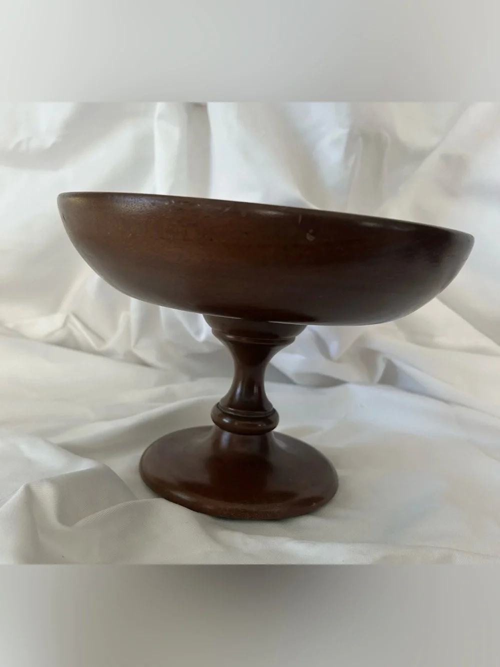 1971 Mahogany Hand Turned Pedestal / Compote Bowl Signed MCM Retro Vintage USA